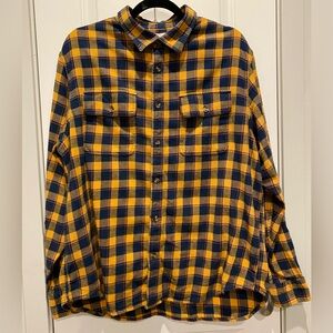 Old Navy Yellow and Navy Blue Plaid Flannel Shirt - Men’s XL